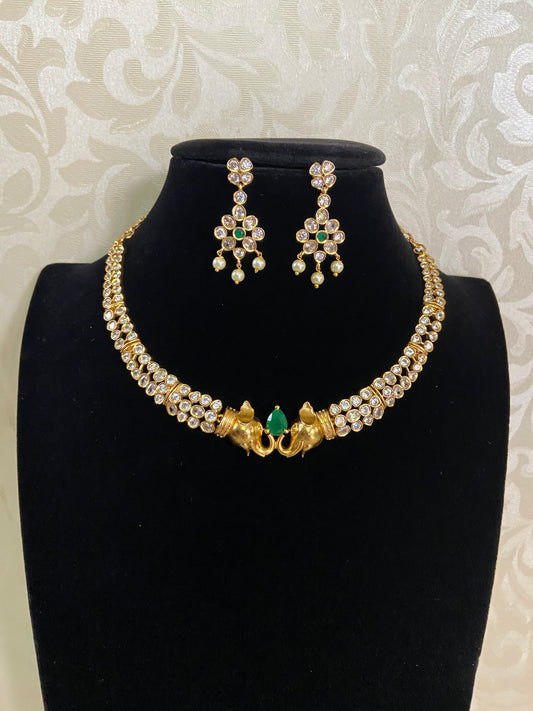 CZ Elephant  Motif Necklace Set | Contemporary Necklace