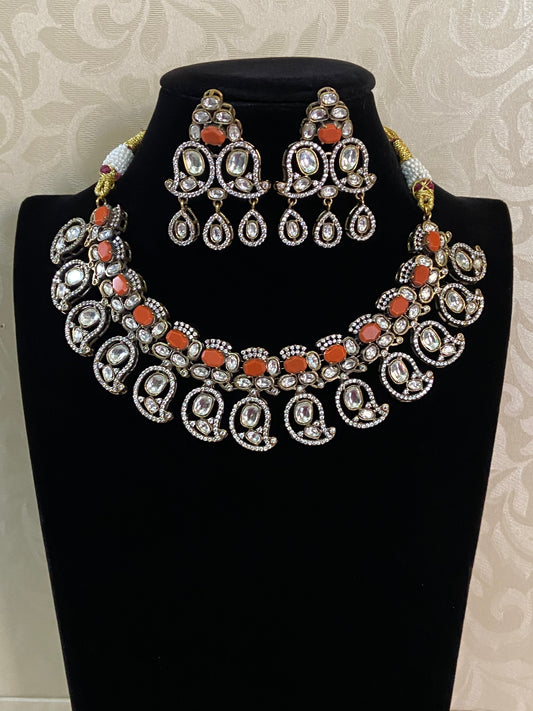 Victorian Moissanite & Coral Necklace | Exclusive Necklace