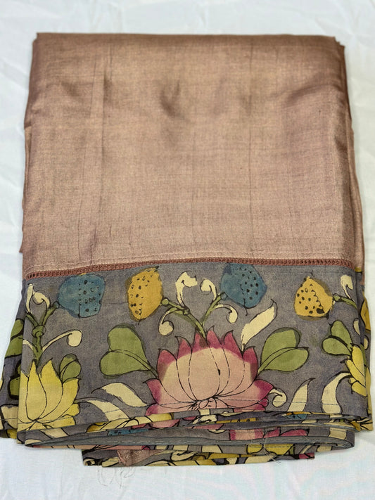 Pure Tussar Kalamkari Printed Attached Border Saree | Partywear Saree | Sarees in USA