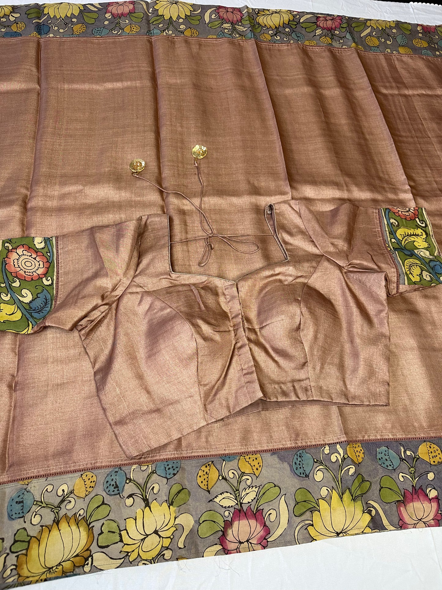 Pure Tussar Kalamkari Printed Attached Border Saree | Partywear Saree | Sarees in USA