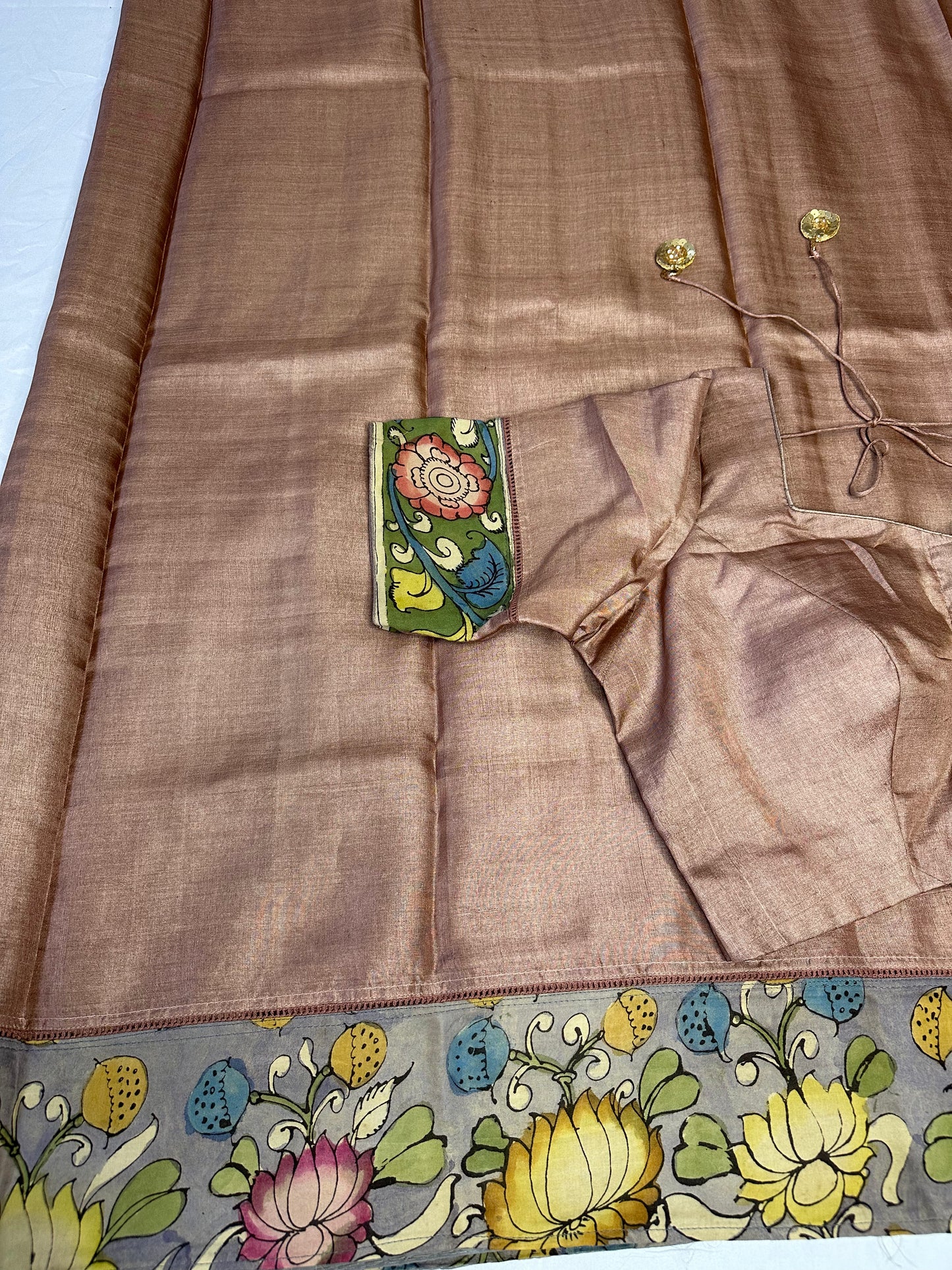 Pure Tussar Kalamkari Printed Attached Border Saree | Partywear Saree | Sarees in USA