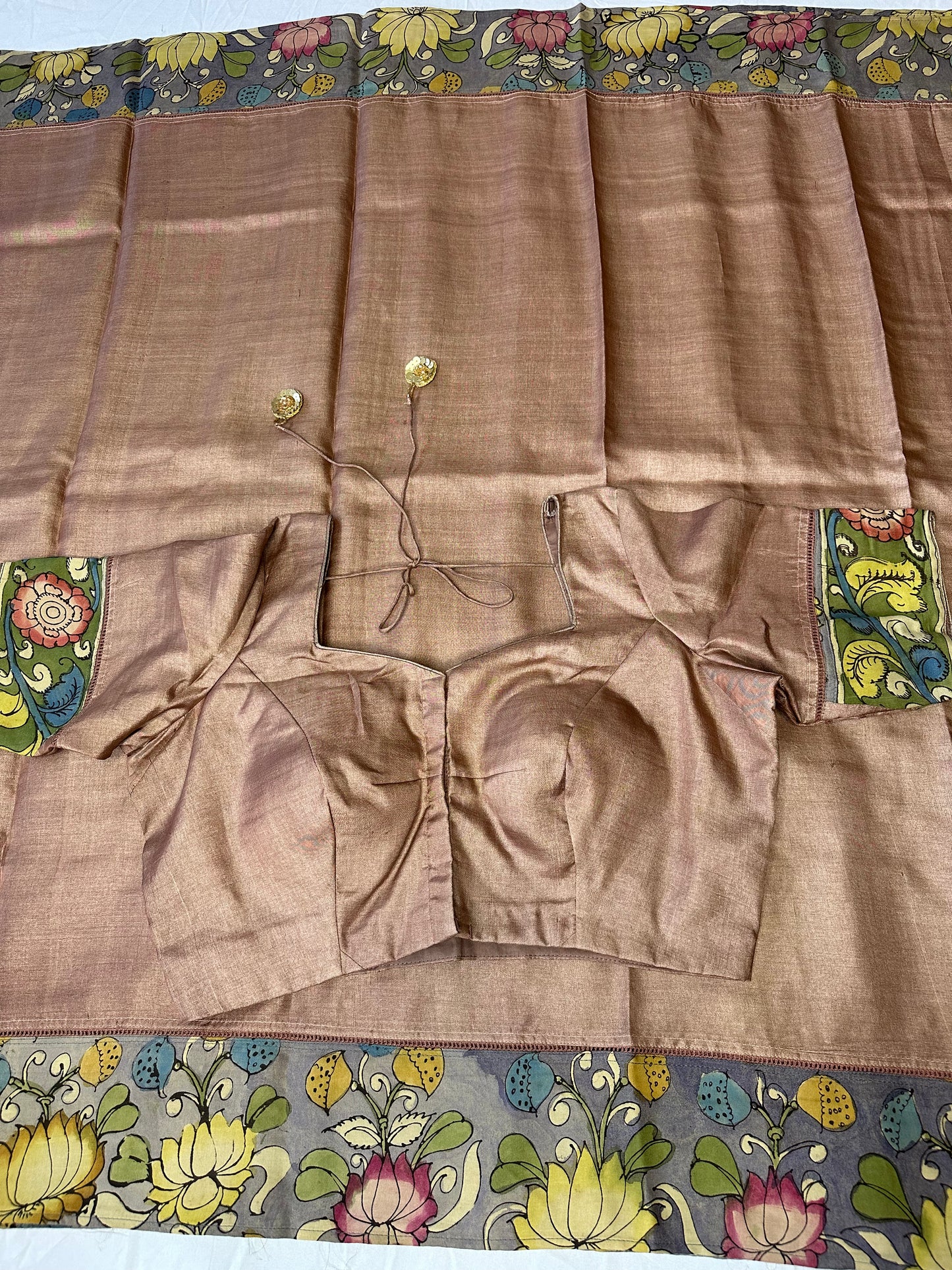 Pure Tussar Kalamkari Printed Attached Border Saree | Partywear Saree | Sarees in USA