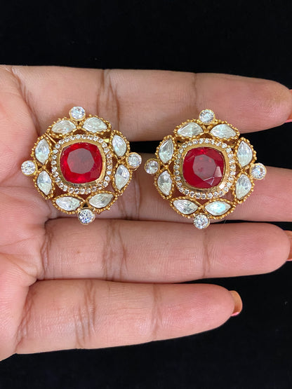 Polki Kundan Earrings | Indian  Studs Earrings