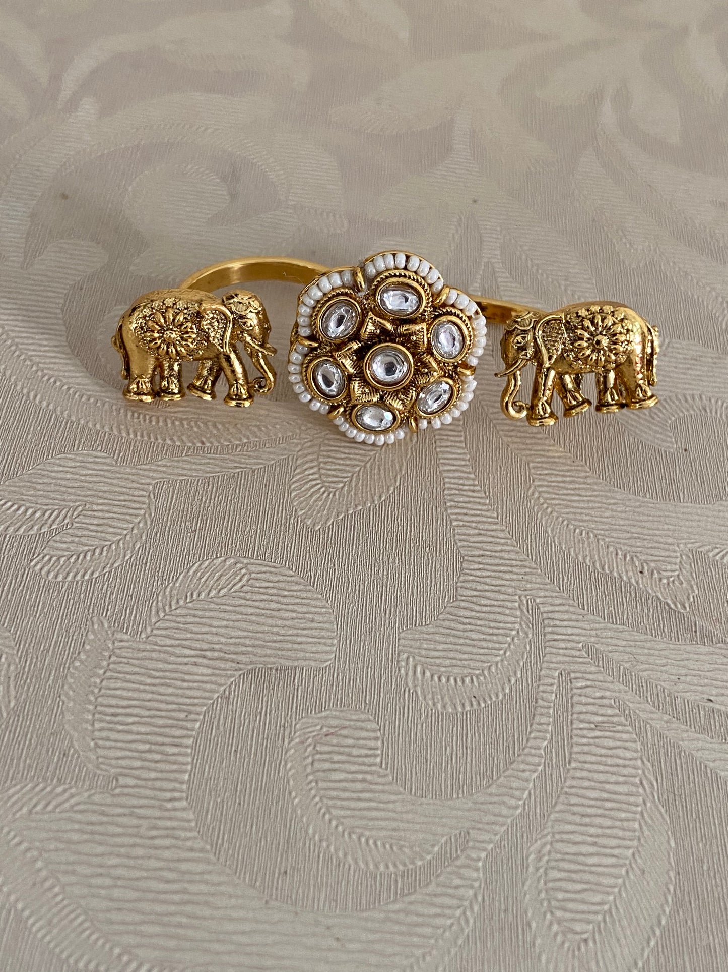 Antique Kundan 2 Finger Ring |  2 Fingers Adjustable Ring