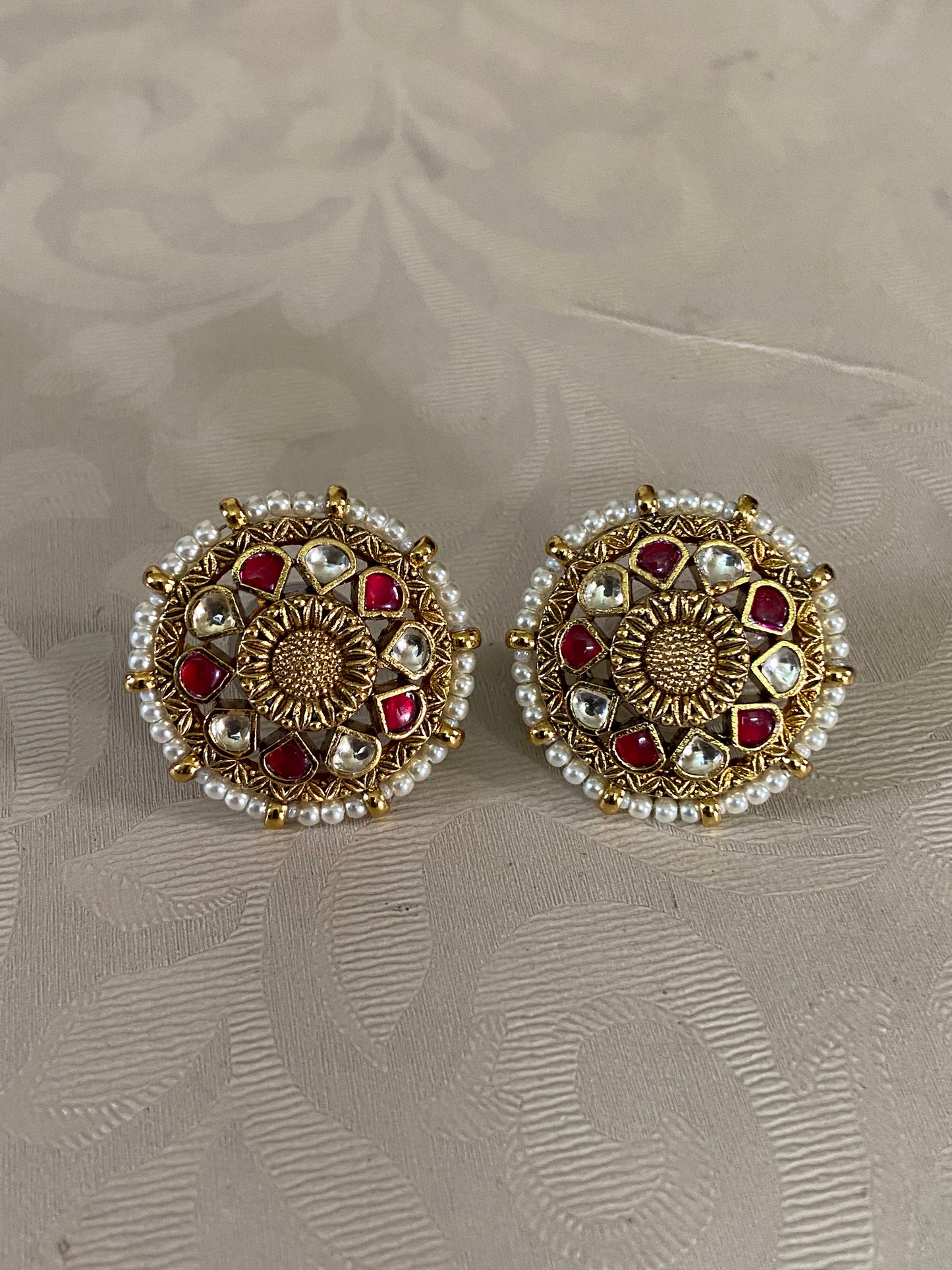 Polki Kundan Earrings | Rajwadi Pearl Kundan Studs