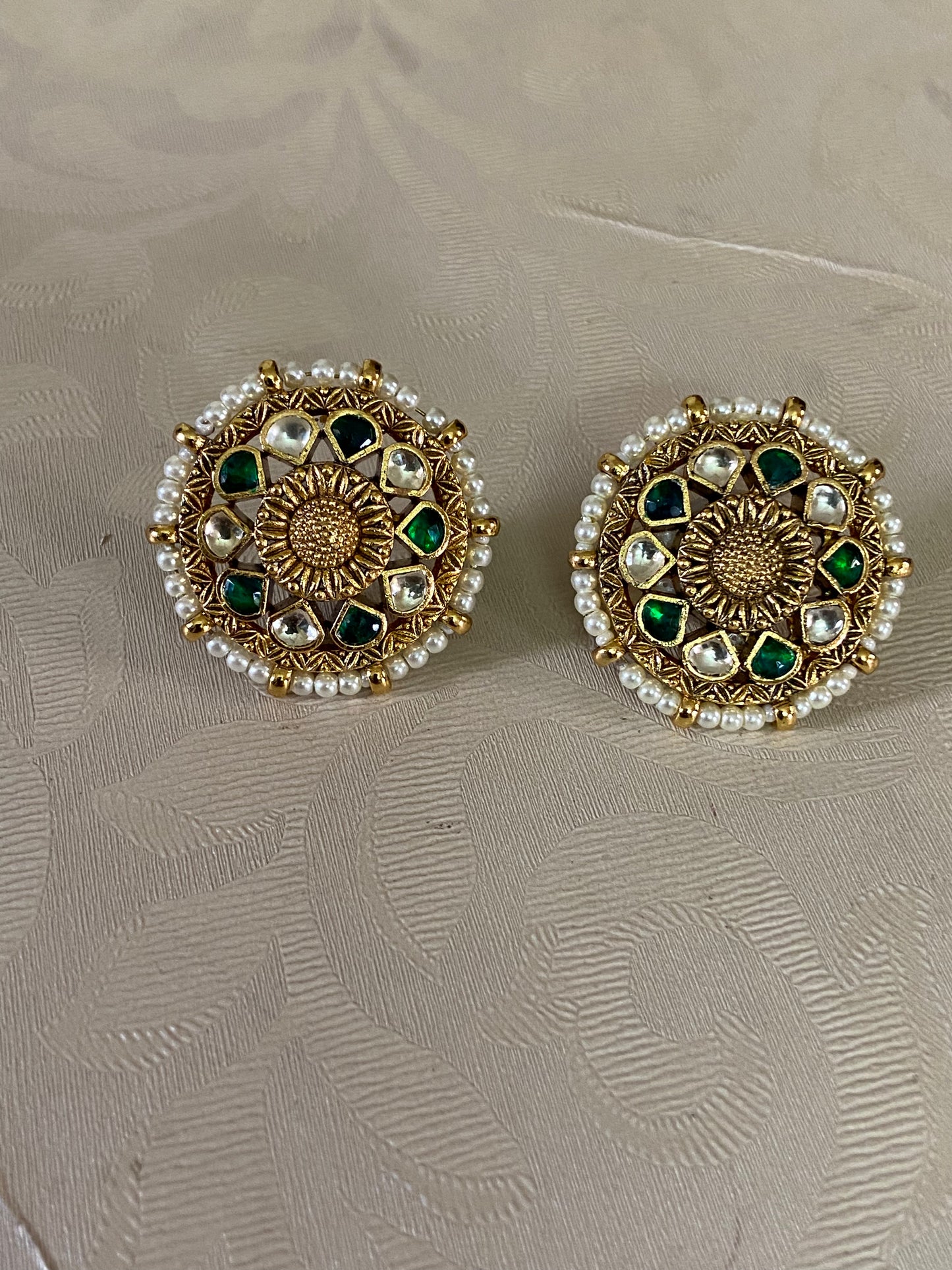Polki Kundan Earrings | Rajwadi Pearl Kundan Studs