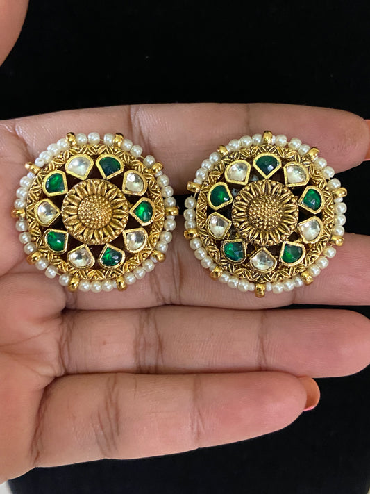 Polki Kundan Earrings | Rajwadi Pearl Kundan Studs