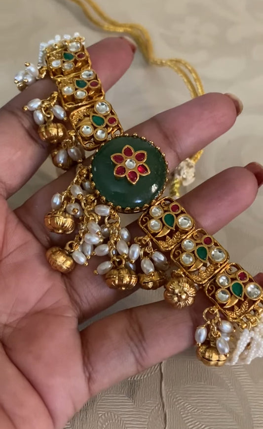 Ahamadabadi Semi Precious Kundan PearlsChoker Set | Handmade Indian Jewellery