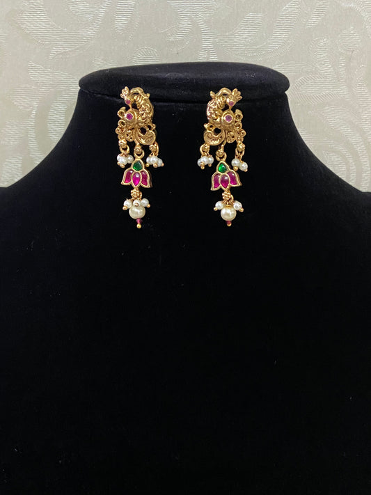 Antique Jadau Kundan Earrings | Peacock & Lotus Earrings