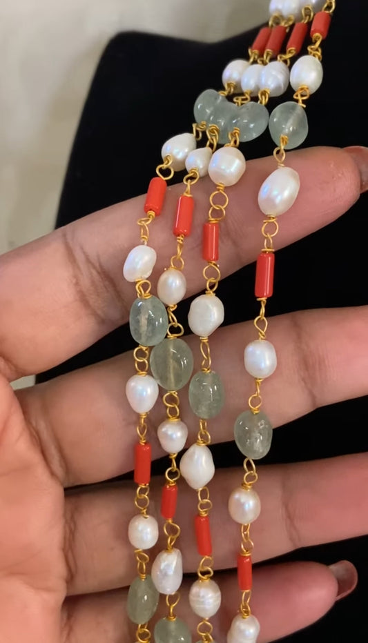 Coral Pearl Green Beads Mala | Exclusive Indian Beads Necklace