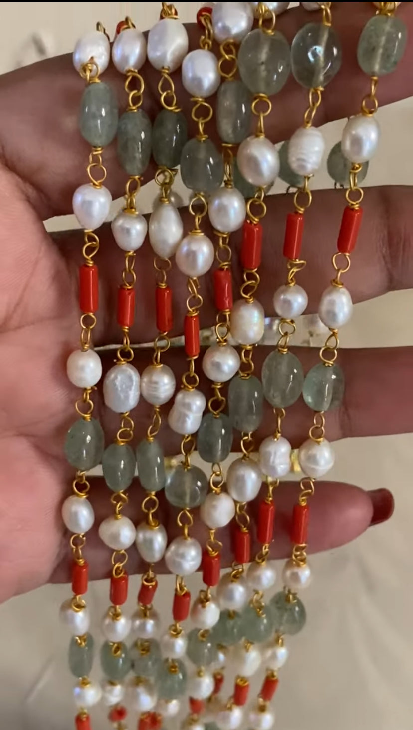 Coral Pearl Green Beads Mala | Exclusive Indian Beads Necklace