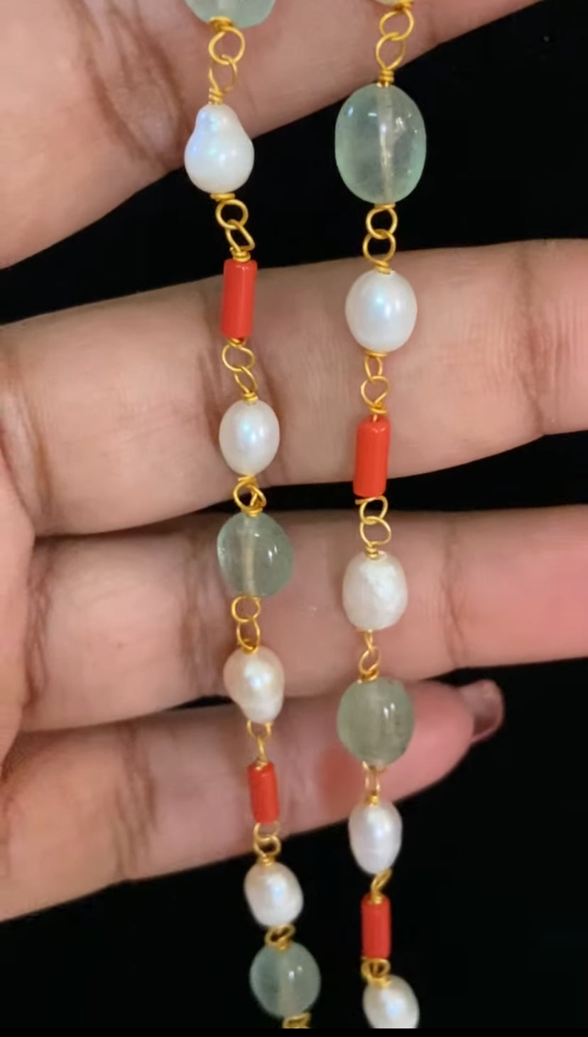 Coral Pearl Green Beads Mala | Exclusive Indian Beads Necklace