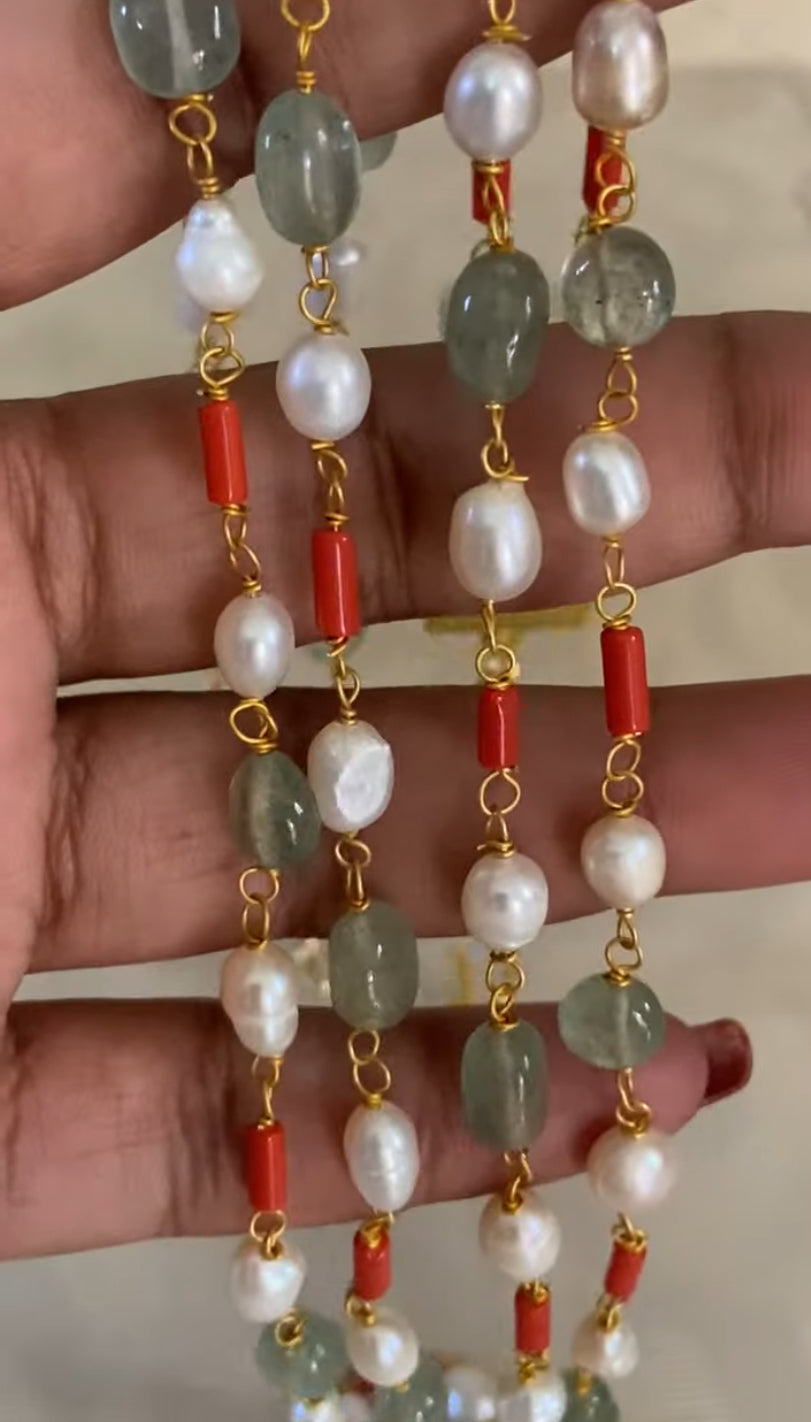 Coral Pearl Green Beads Mala | Exclusive Indian Beads Necklace