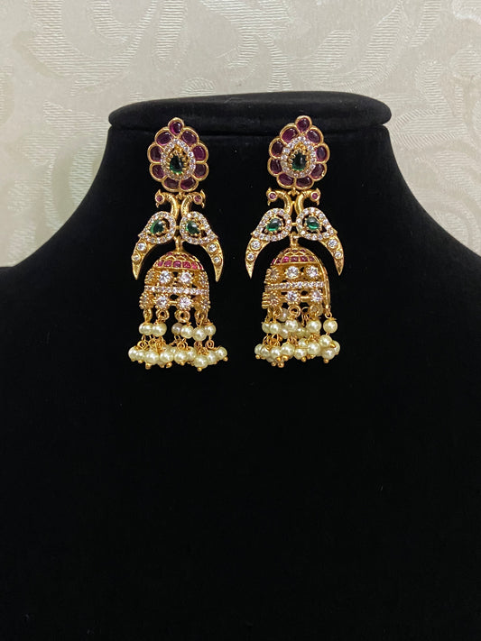 CZ Antique Kempu Jumki | Indian Jumki Earrings