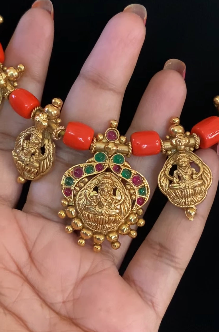 Lakshmi Pendants Coral Mala Set | Indian Jewelry In USA