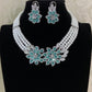 AD Mint Green Moti Necklace With Earrings | AD Rhodium Pearl Necklace |  Gift Idea