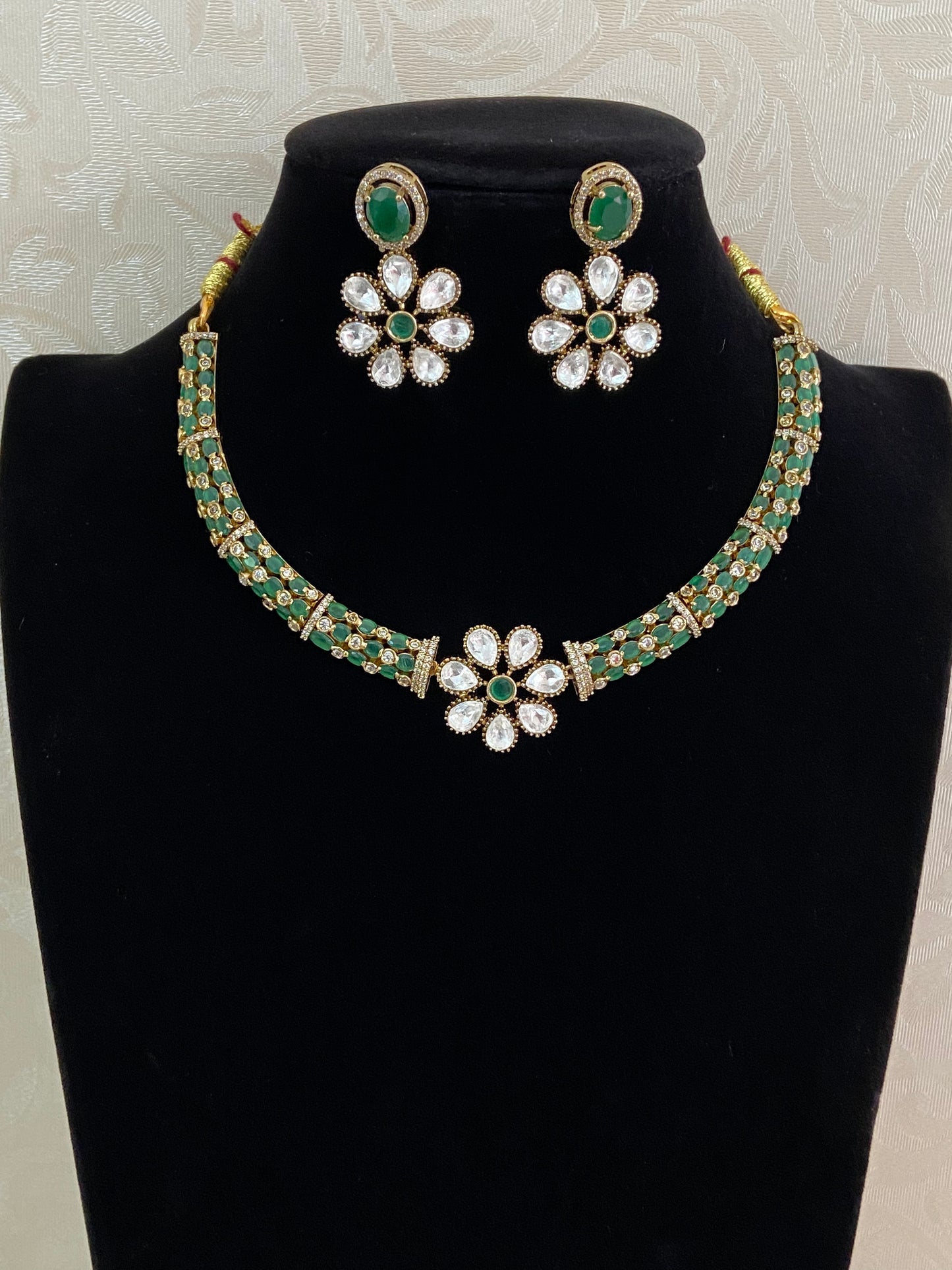 Floral CZ Choker Necklace Set | Indian Jewelry in USA