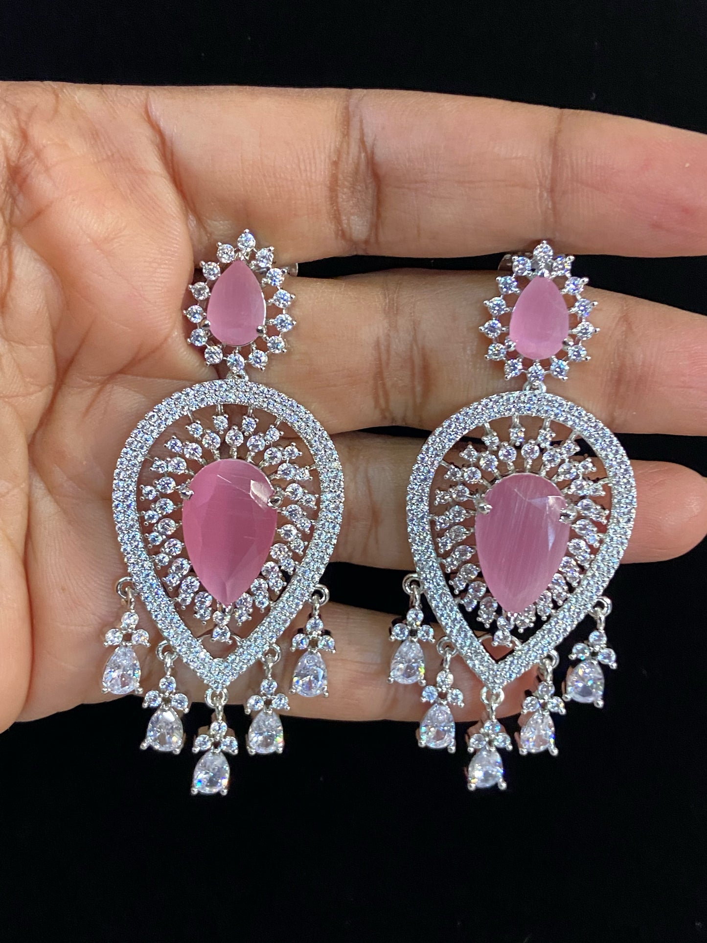 Pink Rhodium Fancy Earrings | Indian jewelry in USA