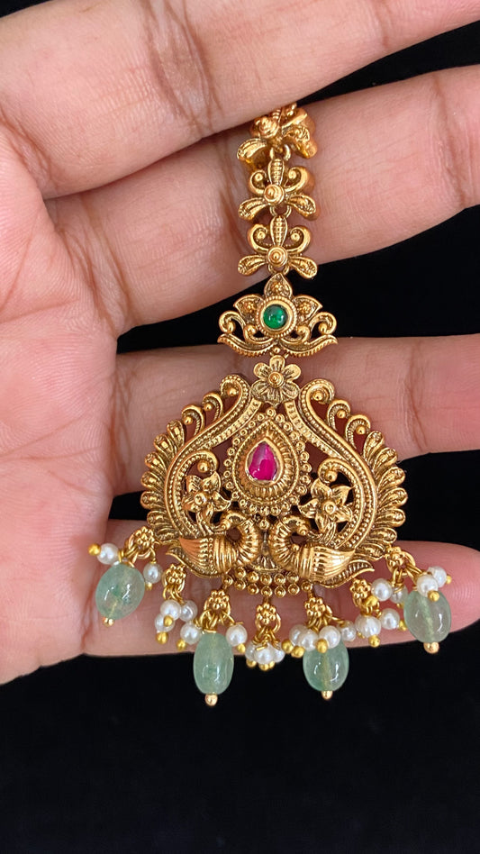Antique Peacock Maang Tikka | Traditional Temple Maang Tikka