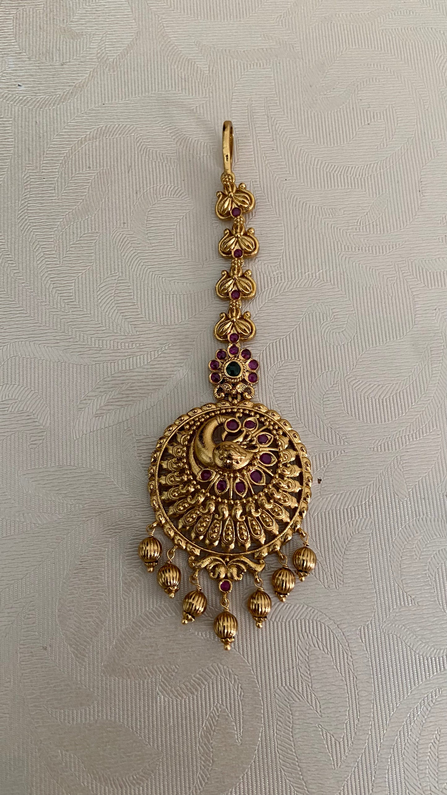 Antique Peacock Maang Tikka | Traditional Temple Maang Tikka