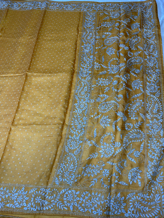 Pure Tussar Hand Work Saree | Indian Sarees In USA | Mustard Color saree