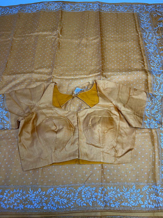 Pure Tussar Hand Work Saree | Indian Sarees In USA | Mustard Color saree