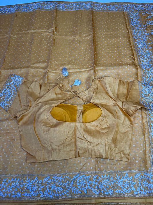 Pure Tussar Hand Work Saree | Indian Sarees In USA | Mustard Color saree