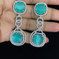 AD Rhodium Seagreen & White Earrings