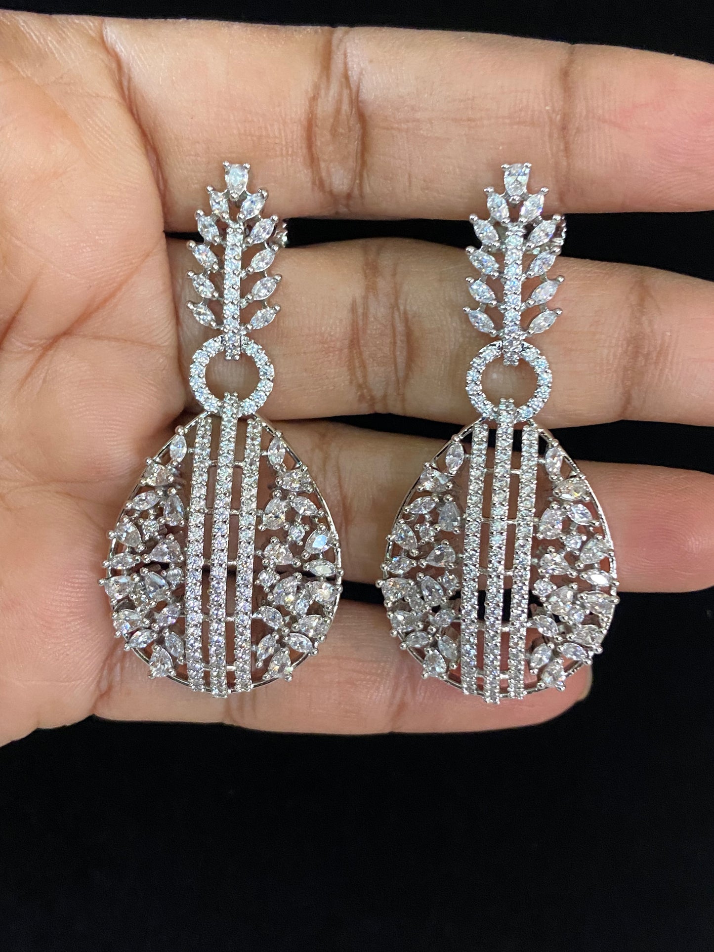 Silver Rhodium AD Earrings | contemporary Indian Earrings