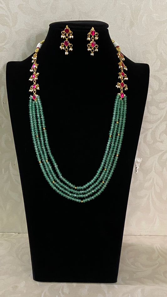 Jadau Onyx Beads Mala With Earrings | Beads Necklace