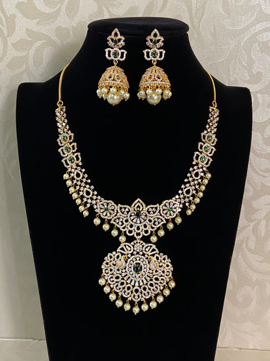 Premium CZ NeckLace With Jumki Earrings | Indian Jewellery