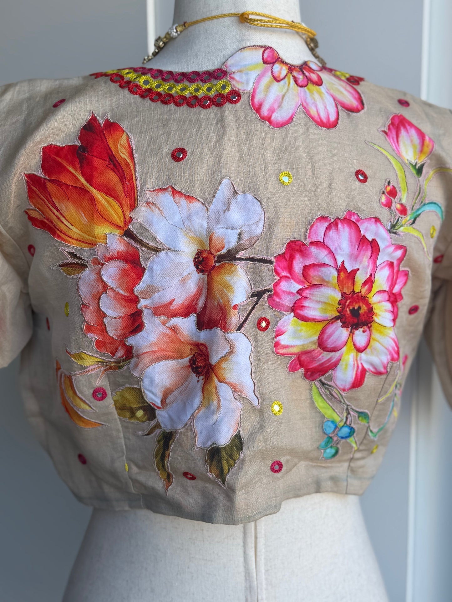 Chanderi Silk Mirror Work Embroidery Blouse | Saree Blouse In USA