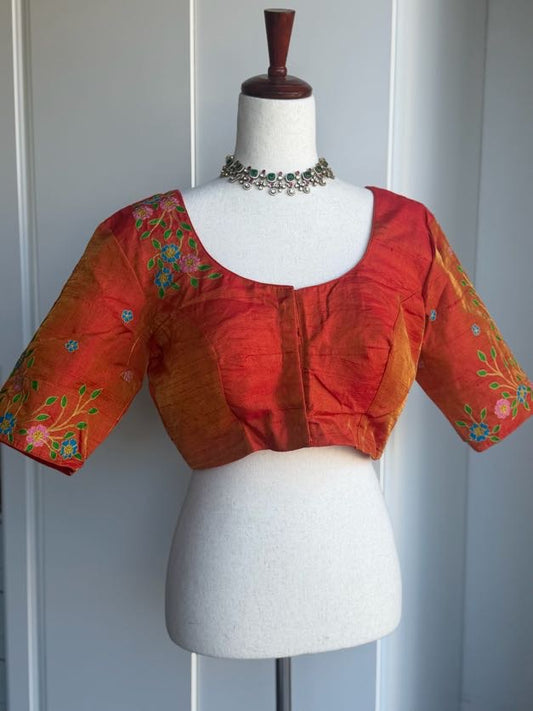 Rawsilk Tissue Embroidery Blouse | Party Wear Blouse | Indian Bridal Blouse