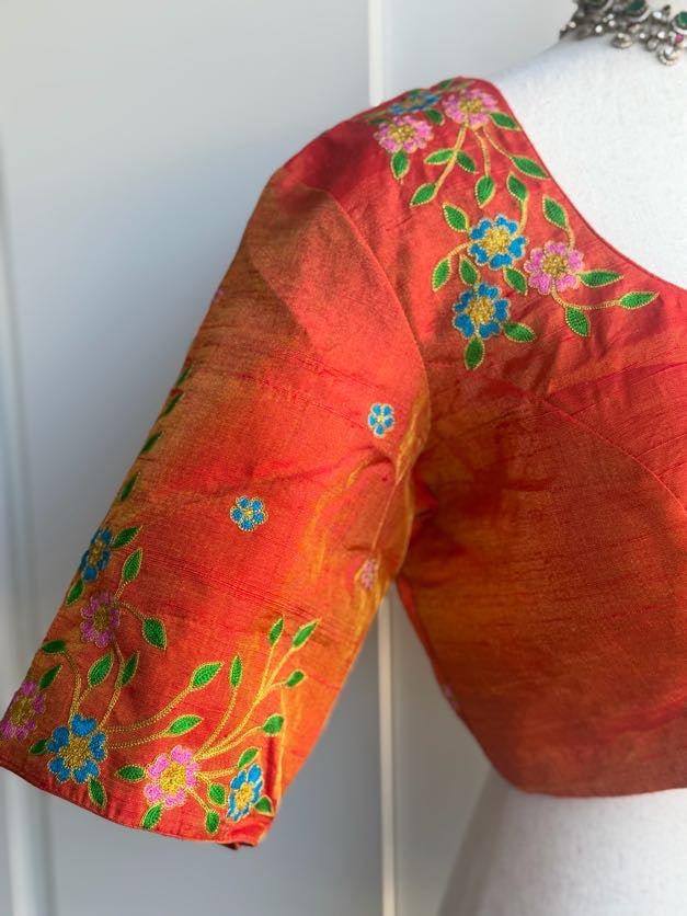 Rawsilk Tissue Embroidery Blouse | Party Wear Blouse | Indian Bridal Blouse