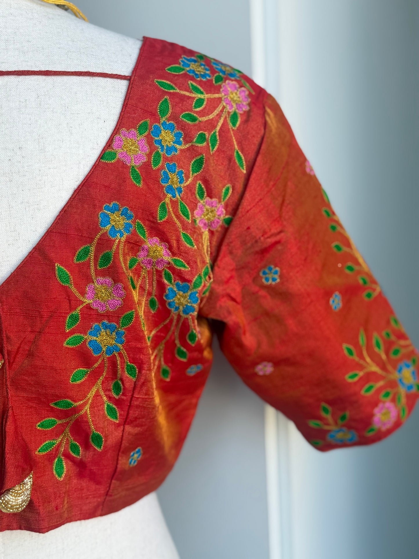 Rawsilk Tissue Embroidery Blouse | Party Wear Blouse | Indian Bridal Blouse
