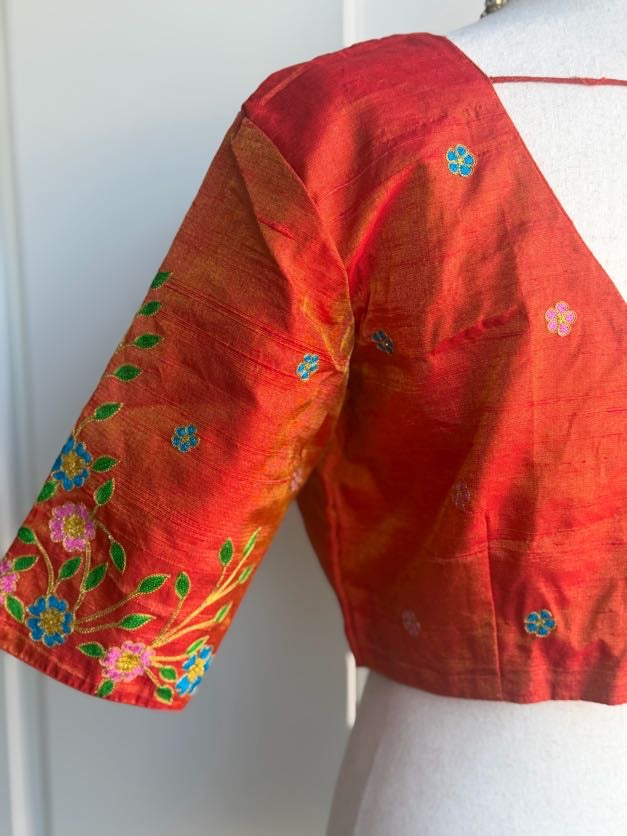 Rawsilk Tissue Embroidery Blouse | Party Wear Blouse | Indian Bridal Blouse