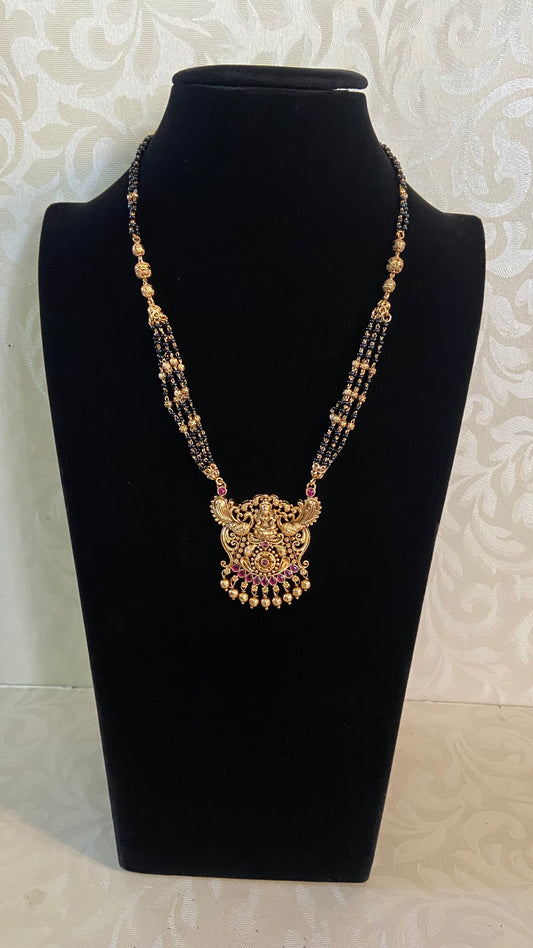 Traditional Lakshmi Pendant Mangalsutra | Indian Black Beads Necklace