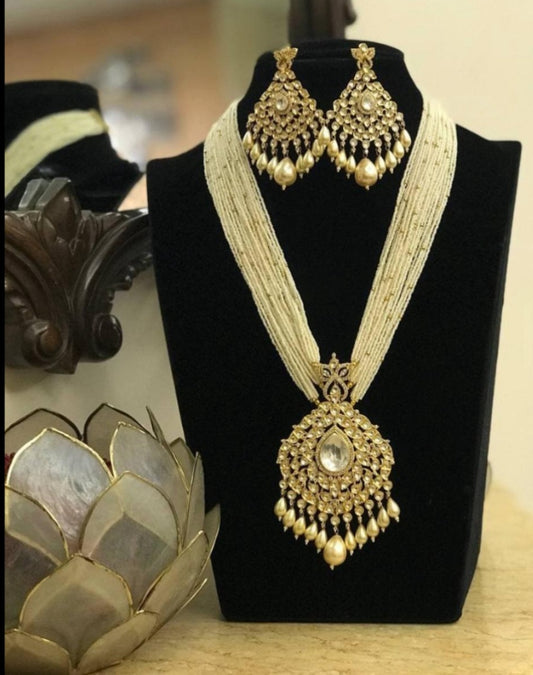 Long Pearl moissanite Pendant Necklace Set | Indian Jewelry In USA