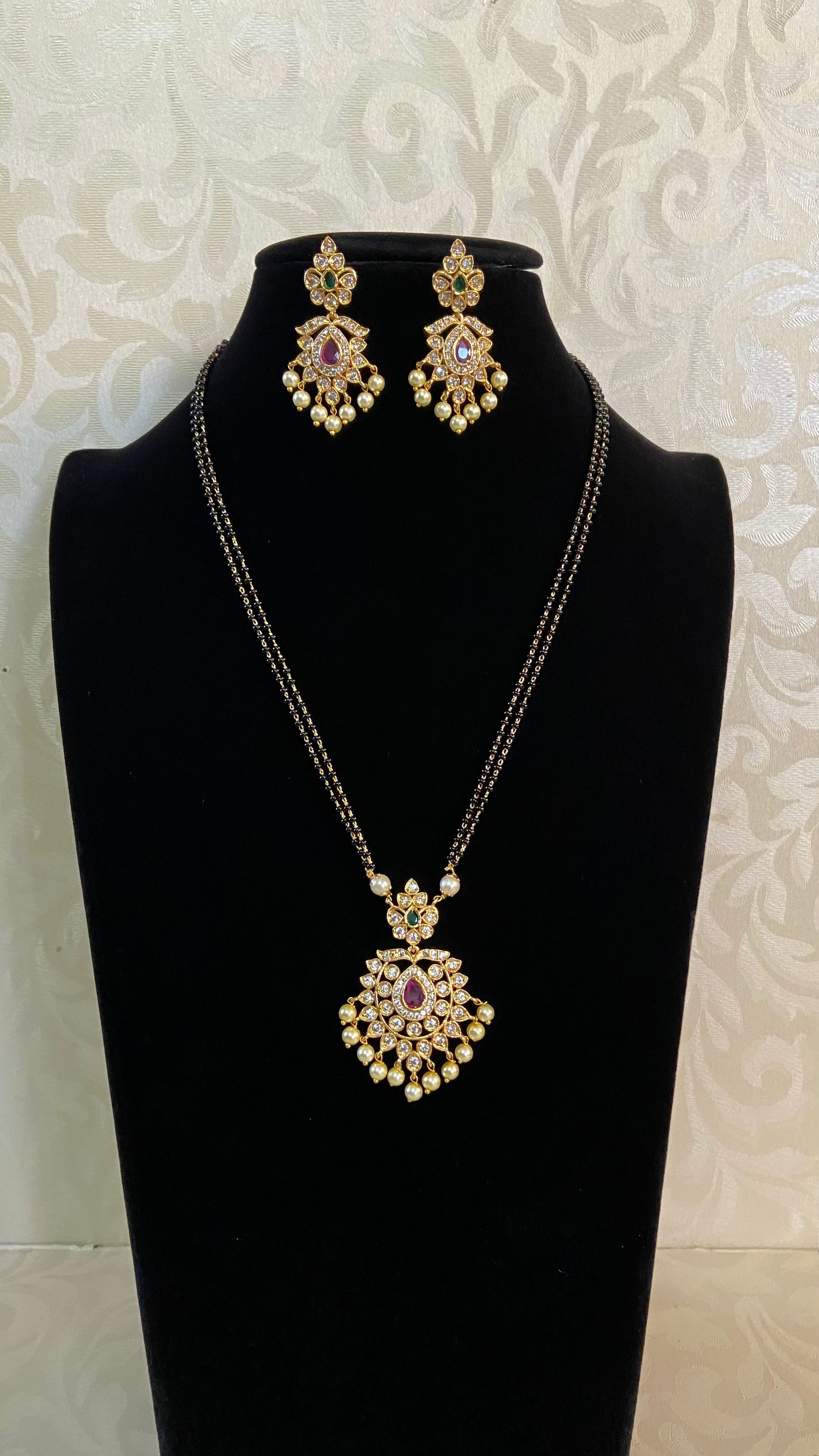 AD Moti Pendant Mangalsutra | Traditional Indian Black Beads Necklace