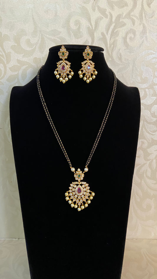 AD Moti Pendant Mangalsutra | Traditional Indian Black Beads Necklace