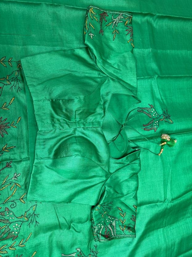 Premium Tussar kantha Work Saree |  Party wear saree | Hand Embroidery Sarees in USA