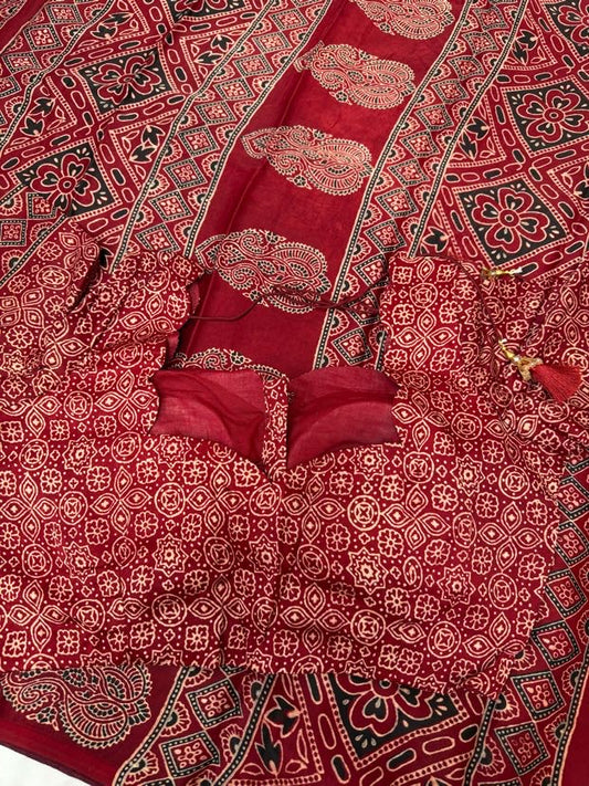 Pure Ajrakh Print Modal Silk Saree  | Party Wear Indian Sarees in USA