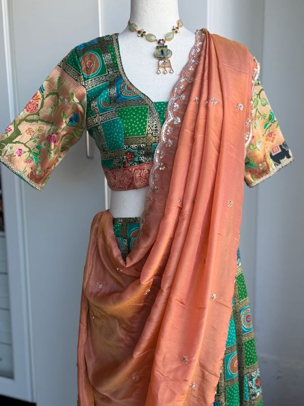 Bandini Fusion Lehanga | Partywear Traditional Langa voni  | custom Lehanga