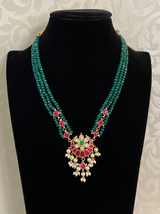 Jadau Kundan Pendant Beads Necklace  |  Indian jewelry in USA