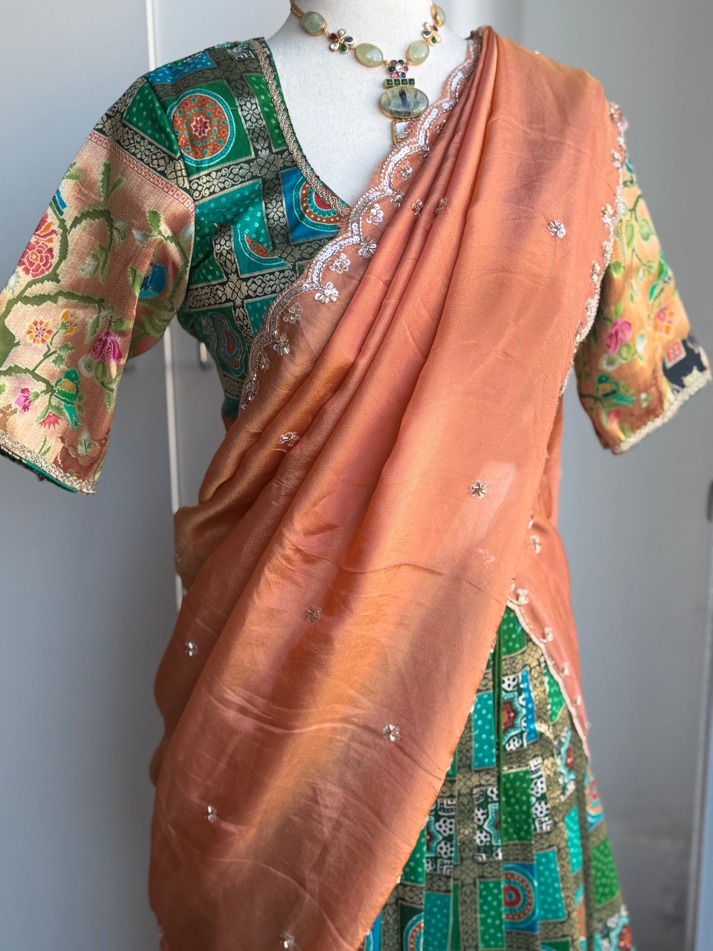 Bandini Fusion Lehanga | Partywear Traditional Langa voni  | custom Lehanga