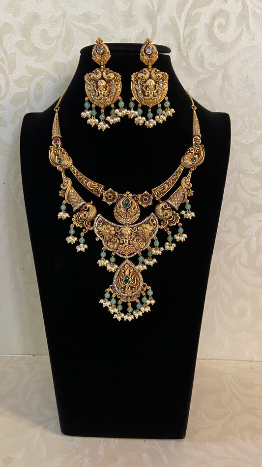 Antique Temple Lakshmi Necklace With Earrings  | Indian Traditional Jewelry