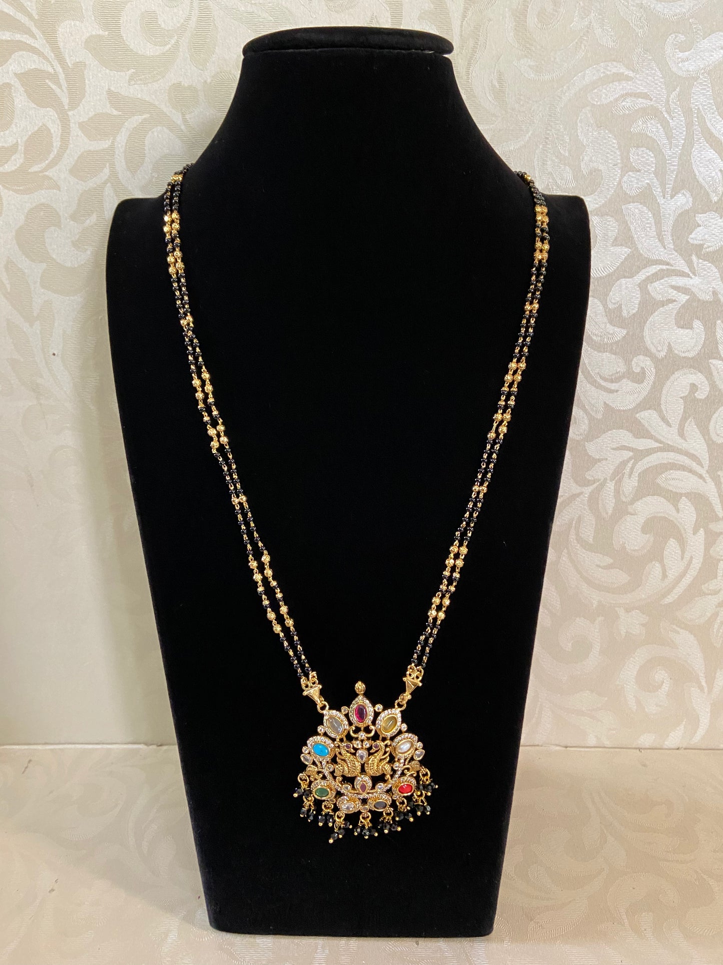 Navaratna Pendant Mangalsutra |  Black Beads Necklace