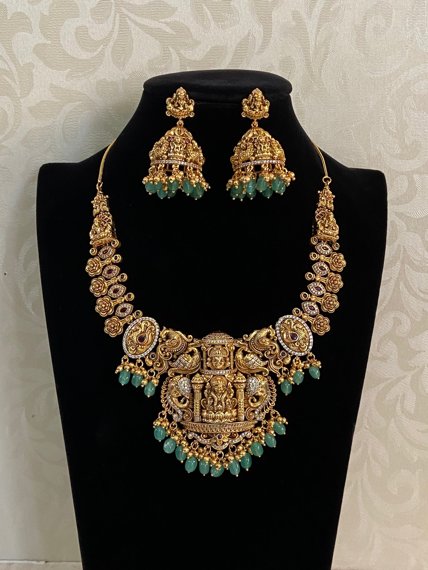 Antique Temple Lakshmi Necklace With Jumkis | Indian Traditional Jewelry