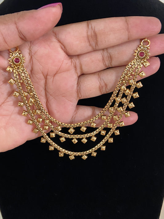 Antique Ruby Champaswaralu | Hair accessories | indian  Ear Chains