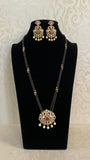 CZ Pendant long Black Beads Necklace With Earrings | Traditional Mangalasutra